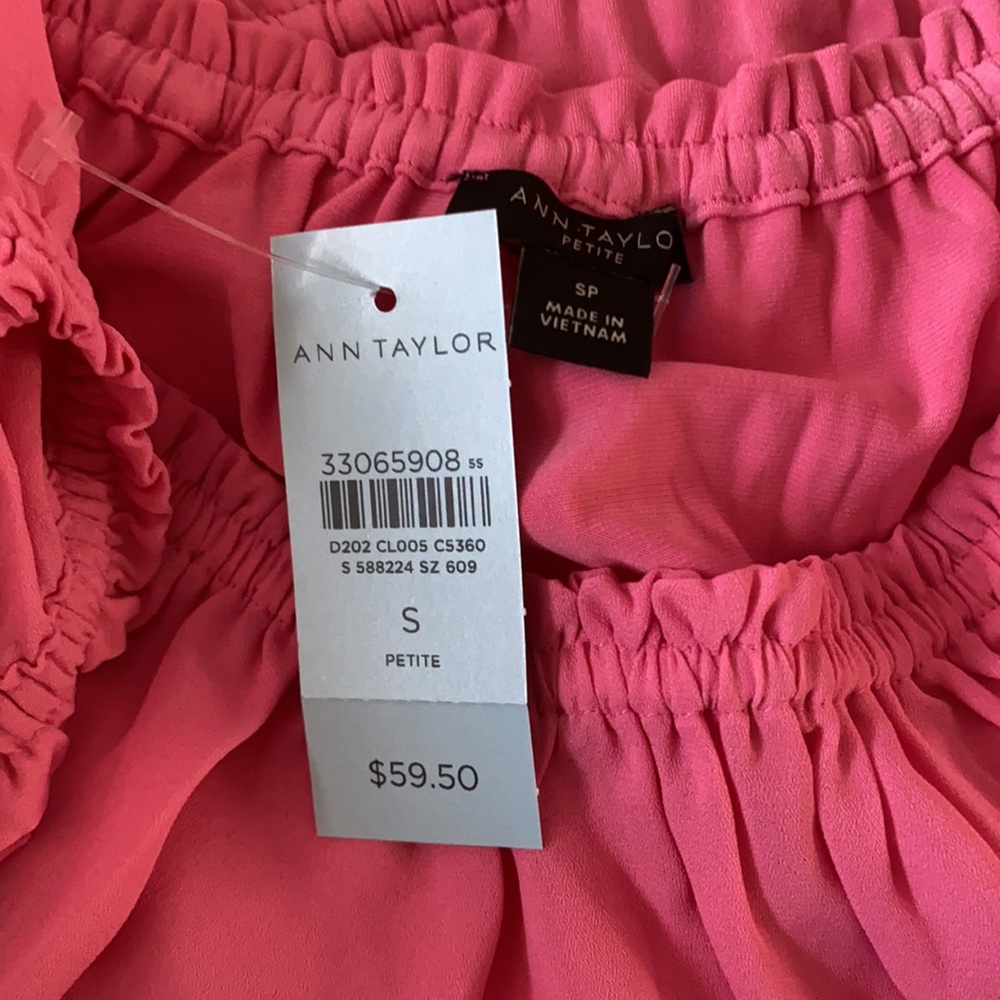 Ann Taylor Petite Mixed Media Tie Waist Top Small Petite - Picture 11 of 11
